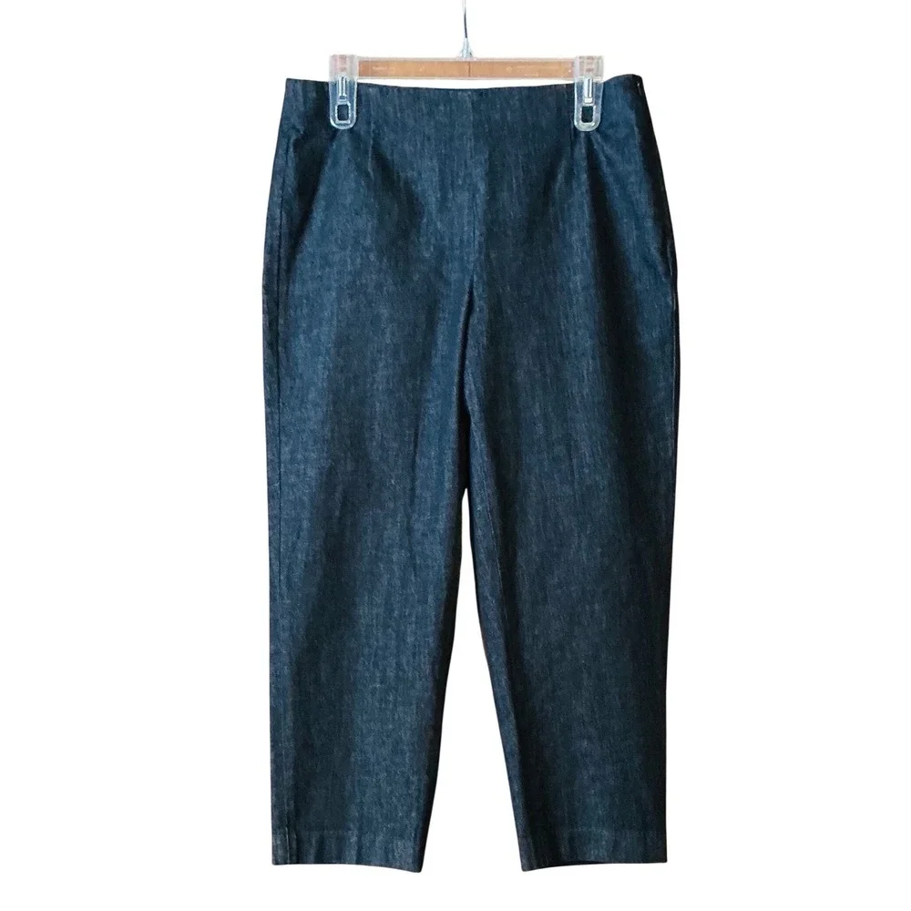 Talbots Petites Womens‎ Stretch Dark Wash Cropped Jeans Capri Pull-Up Sz10